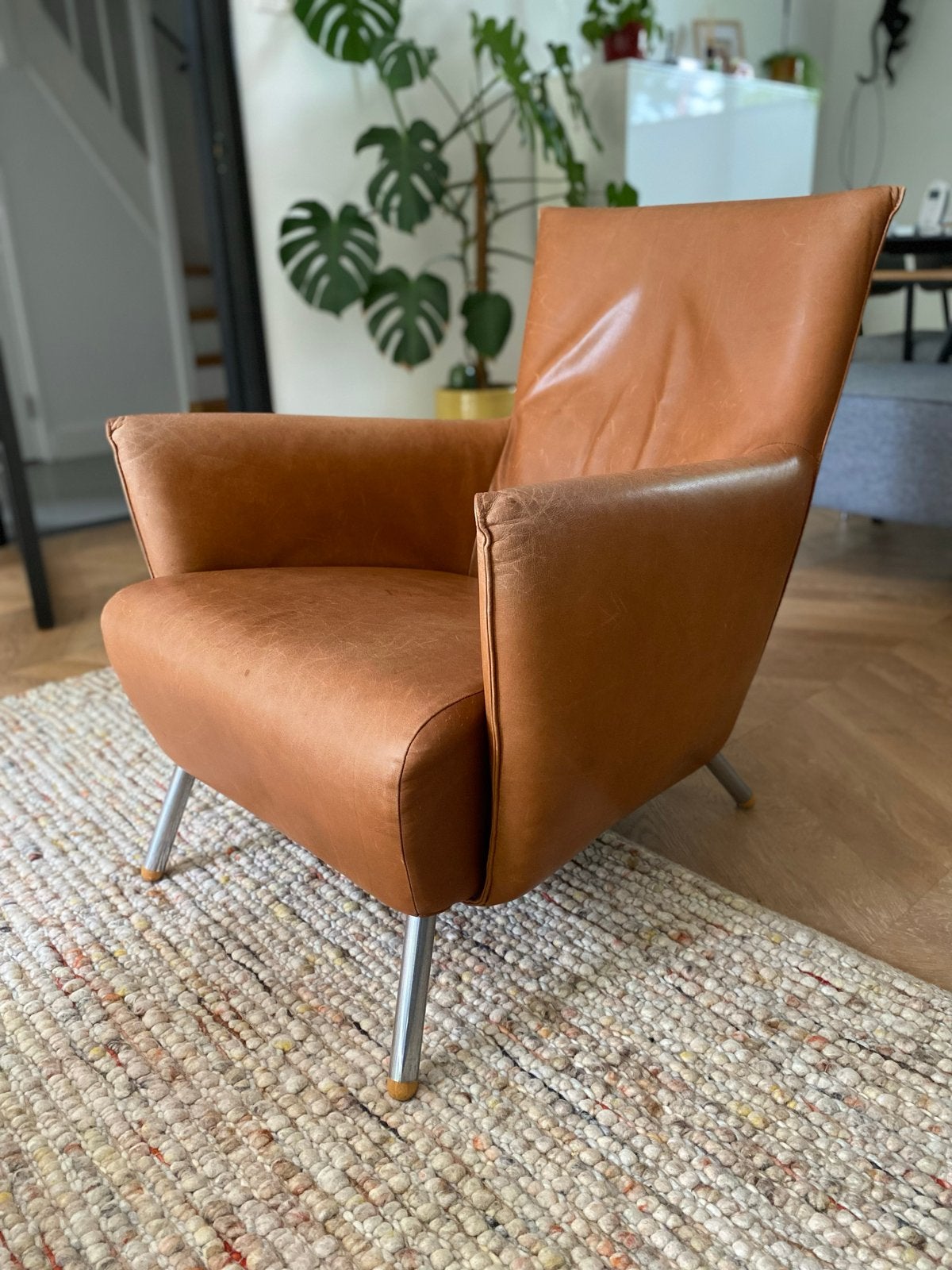 Fauteuil Cheo van Gerard van den Berg - Cognac Leer, Huis en Inrichting, Ophalen, Gebruikt, Leer, 75 tot 100 cm