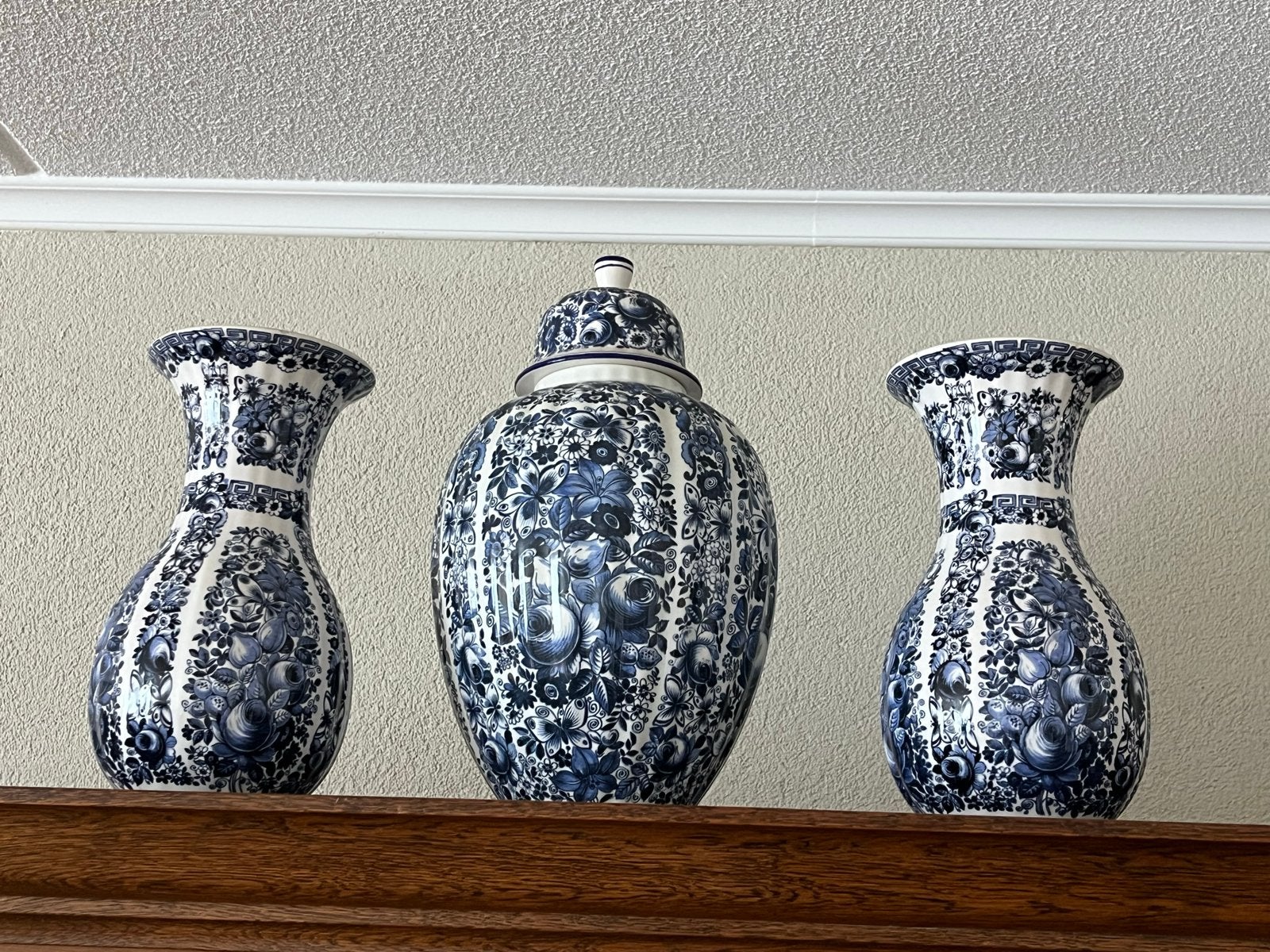 Set van 3 Delfts Blauwe Vazen en Pot, Ophalen of Verzenden