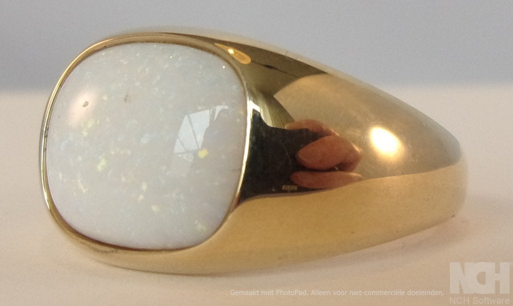 Gouden HEREN (pink) ring met witte Opaal - nieuw, Verzenden, Wit, Heer, Nieuw