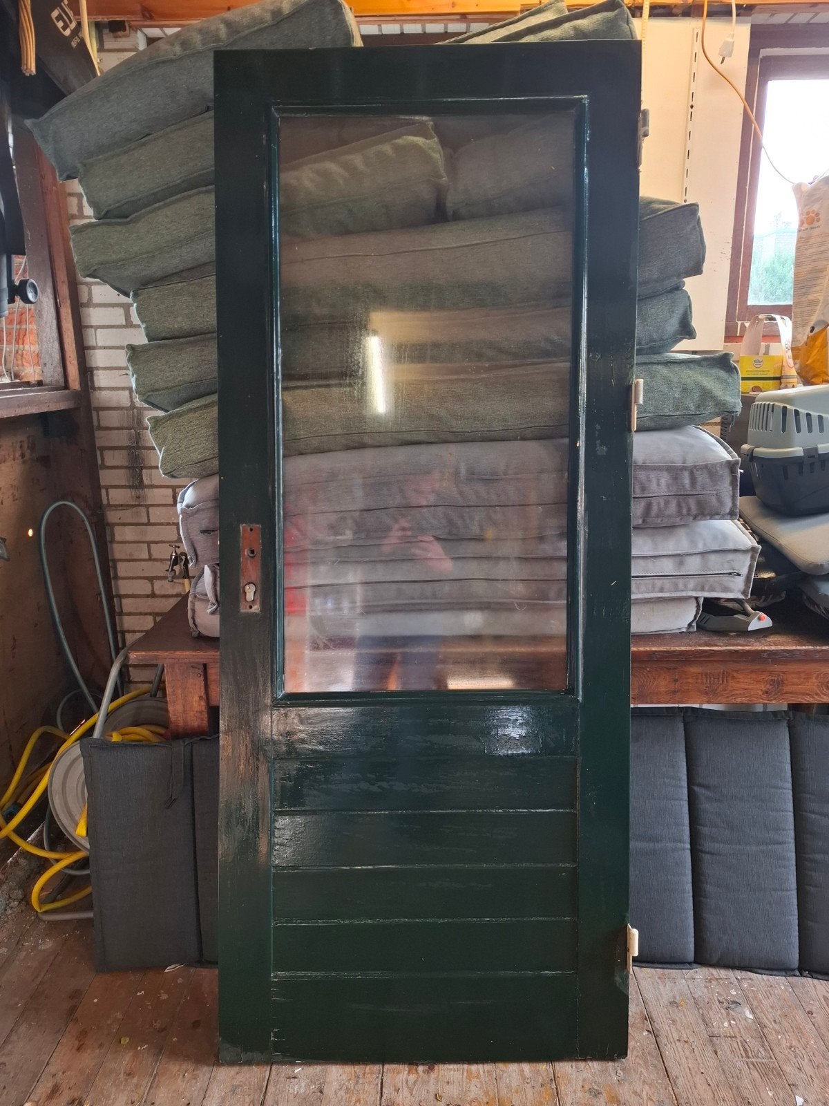 Hardhouten buitendeur rechtsdraaiend, Ophalen, Gebruikt, 80 tot 100 cm, Binnendeur