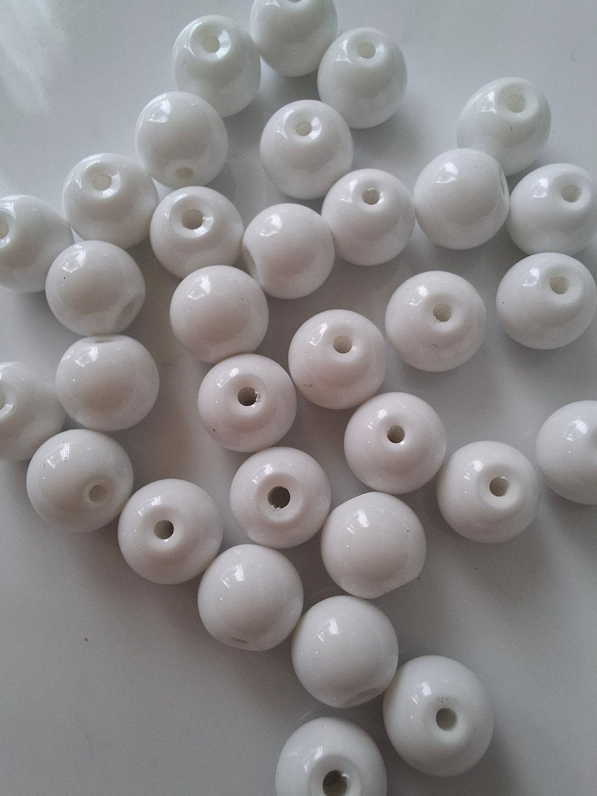 32 stuks 8 mm glaskralen wit kralen partij, Kraal, -, -, Nieuw