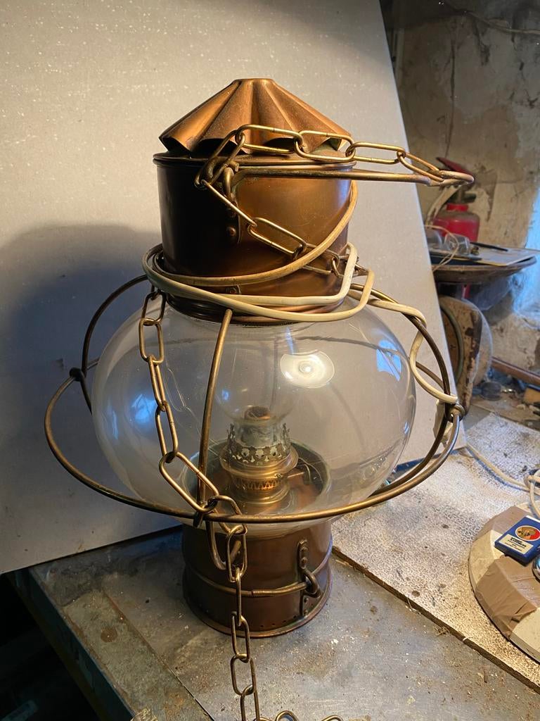Antieke Koperen Scheepslamp / Olielamp - Maritiem Decor, Ophalen