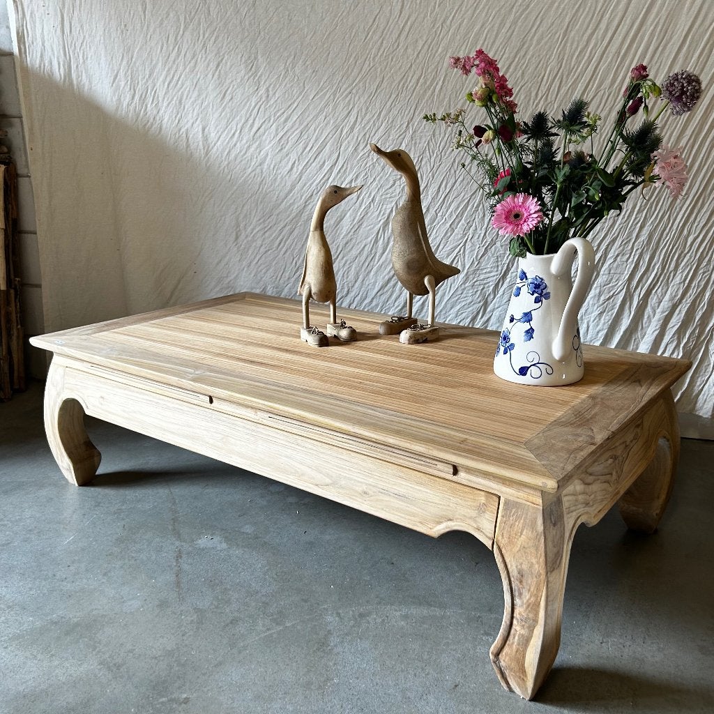 opium salontafel teak - 140 x 75 met 1 lade – Gratis bezorgd