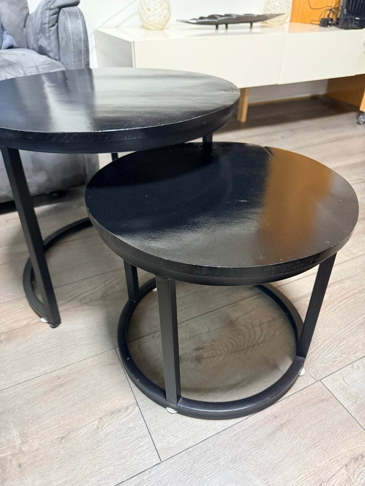 Set van 2 zwarte salontafels met metalen onderstel, Ophalen, Minder dan 50 cm, Gebruikt, 50 tot 100 cm