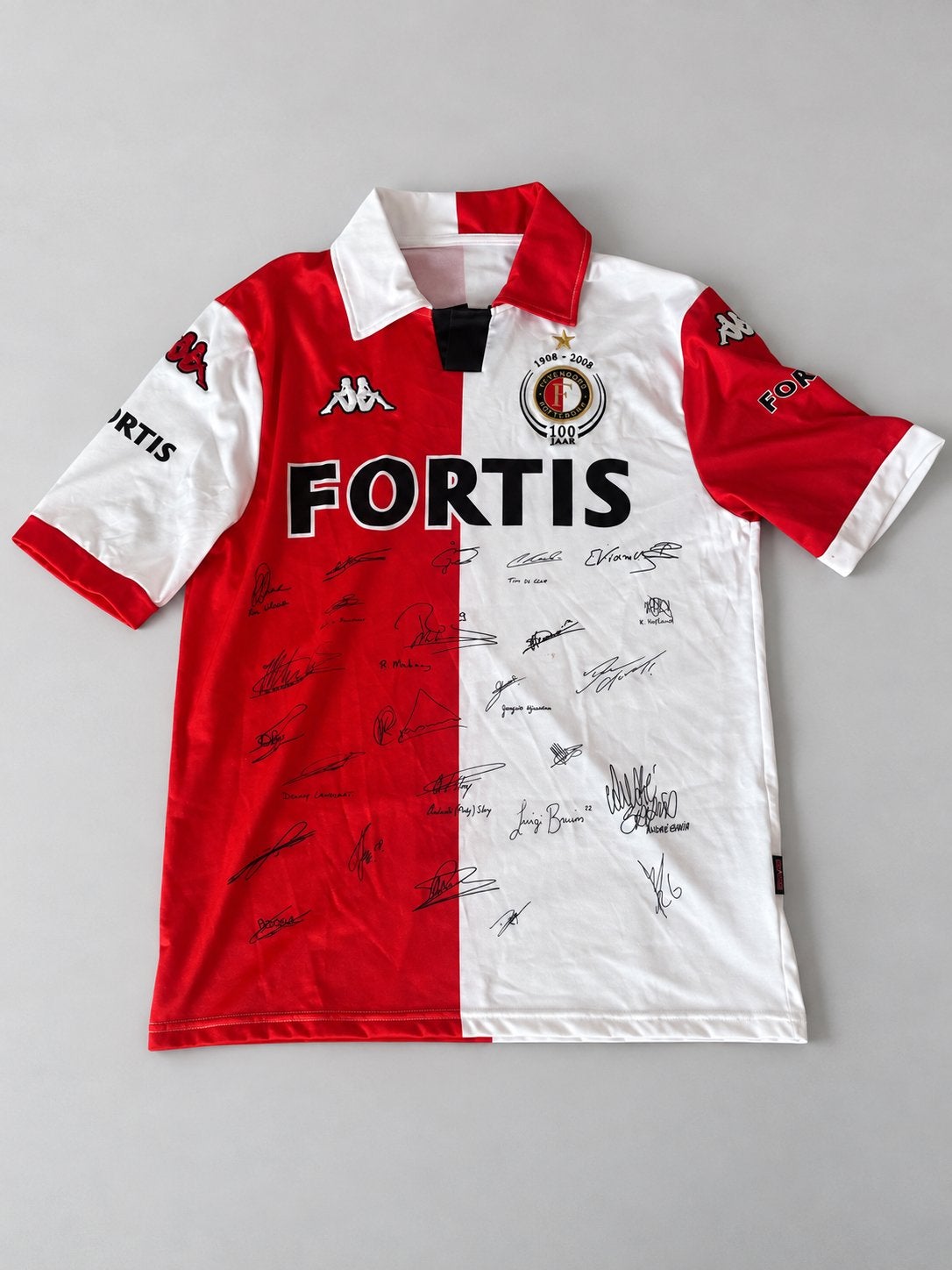Feyenoord 100 Jaar Jubileum shirt incl Handtekeningen, Maat L, Ophalen of Verzenden, Zo goed als nieuw, Shirt