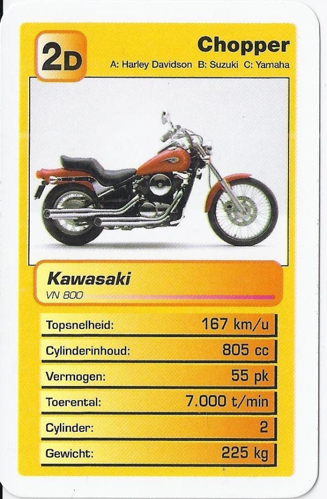 Mok25 motorkaartje 2d kawasaki vn 800 chopper, Verzamelen, Ophalen of Verzenden, Zo goed als nieuw, Motoren