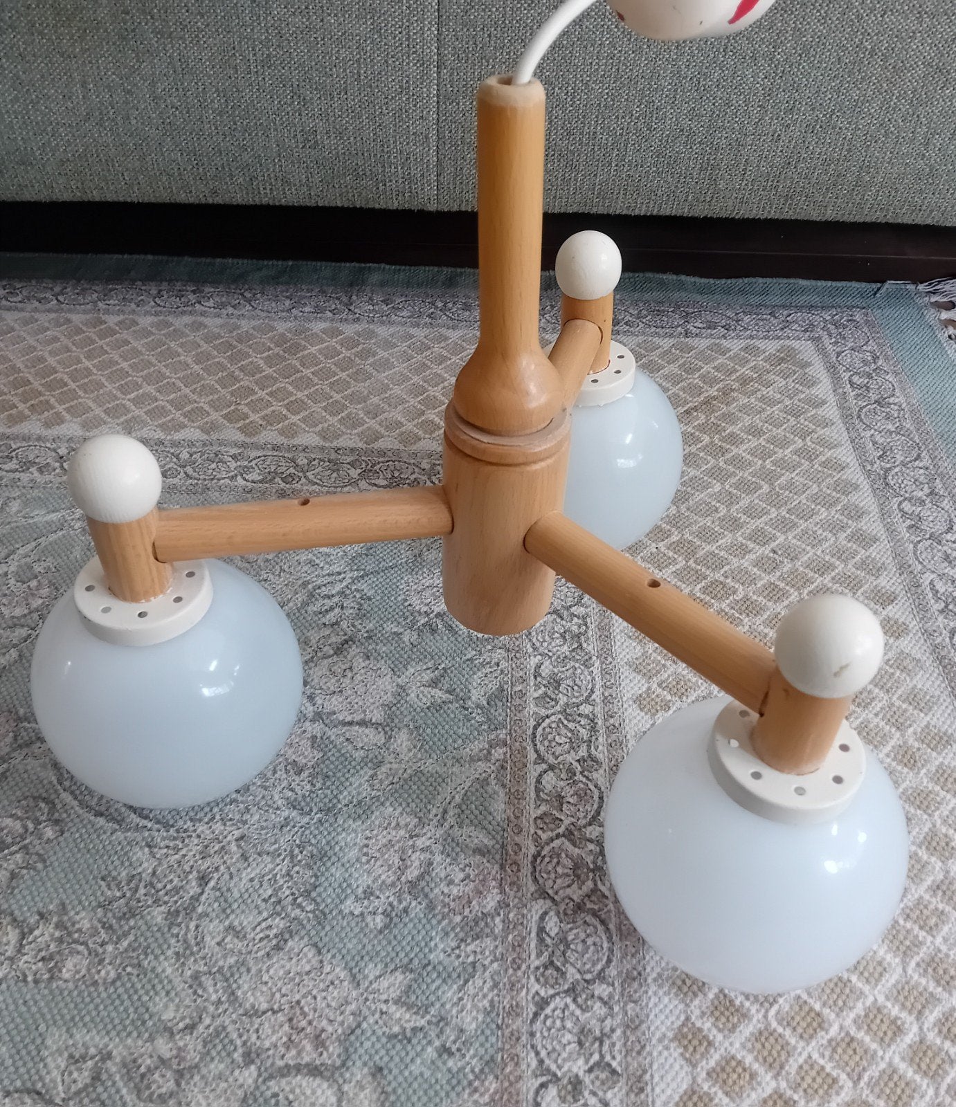 Vintage houten hanglamp met 3 bollen, Ophalen
