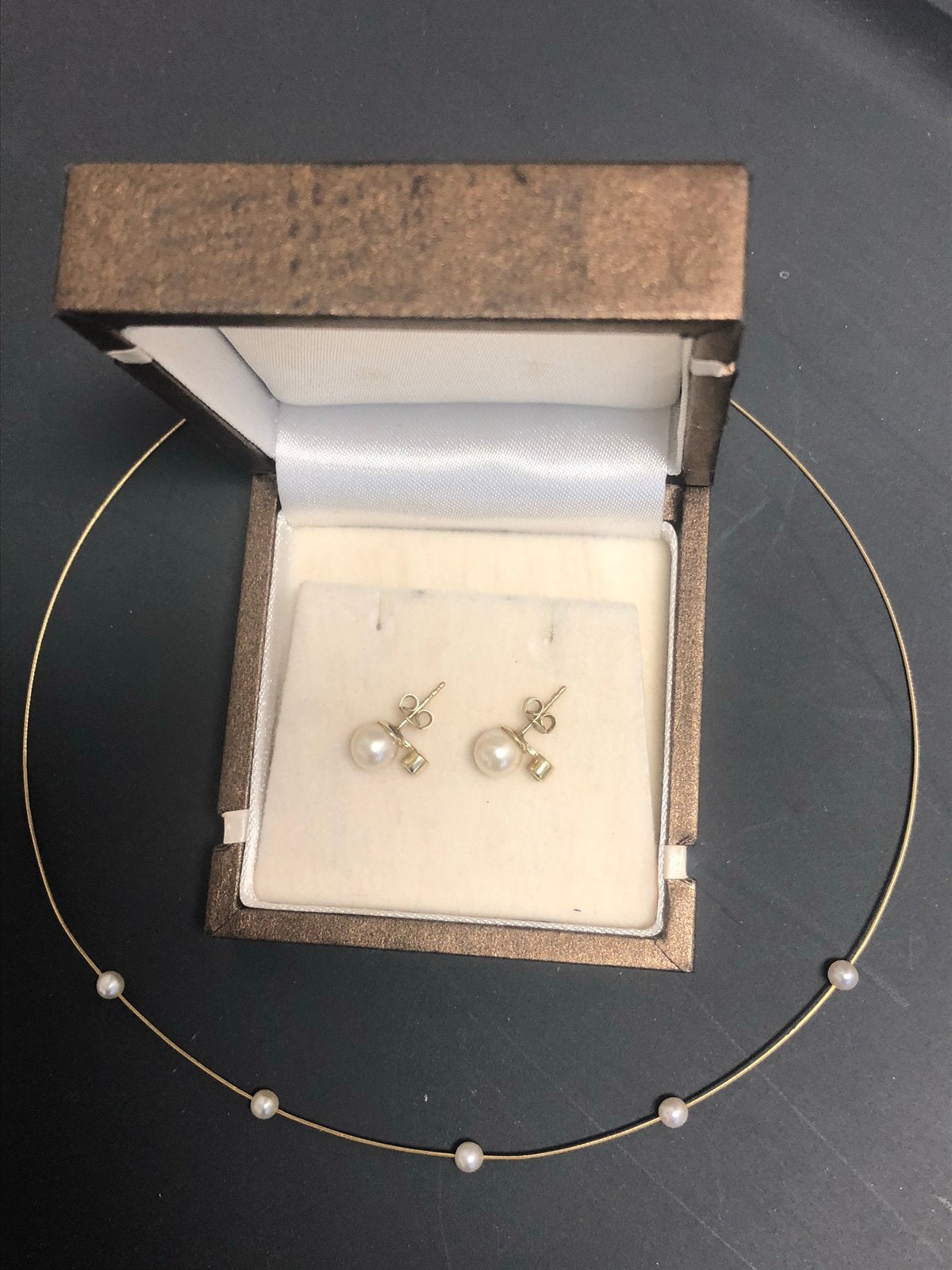 Collier + oorstekers - 14kt goud & parel - prachtige vintage, Ophalen of Verzenden, Gebruikt, Goud, Goud