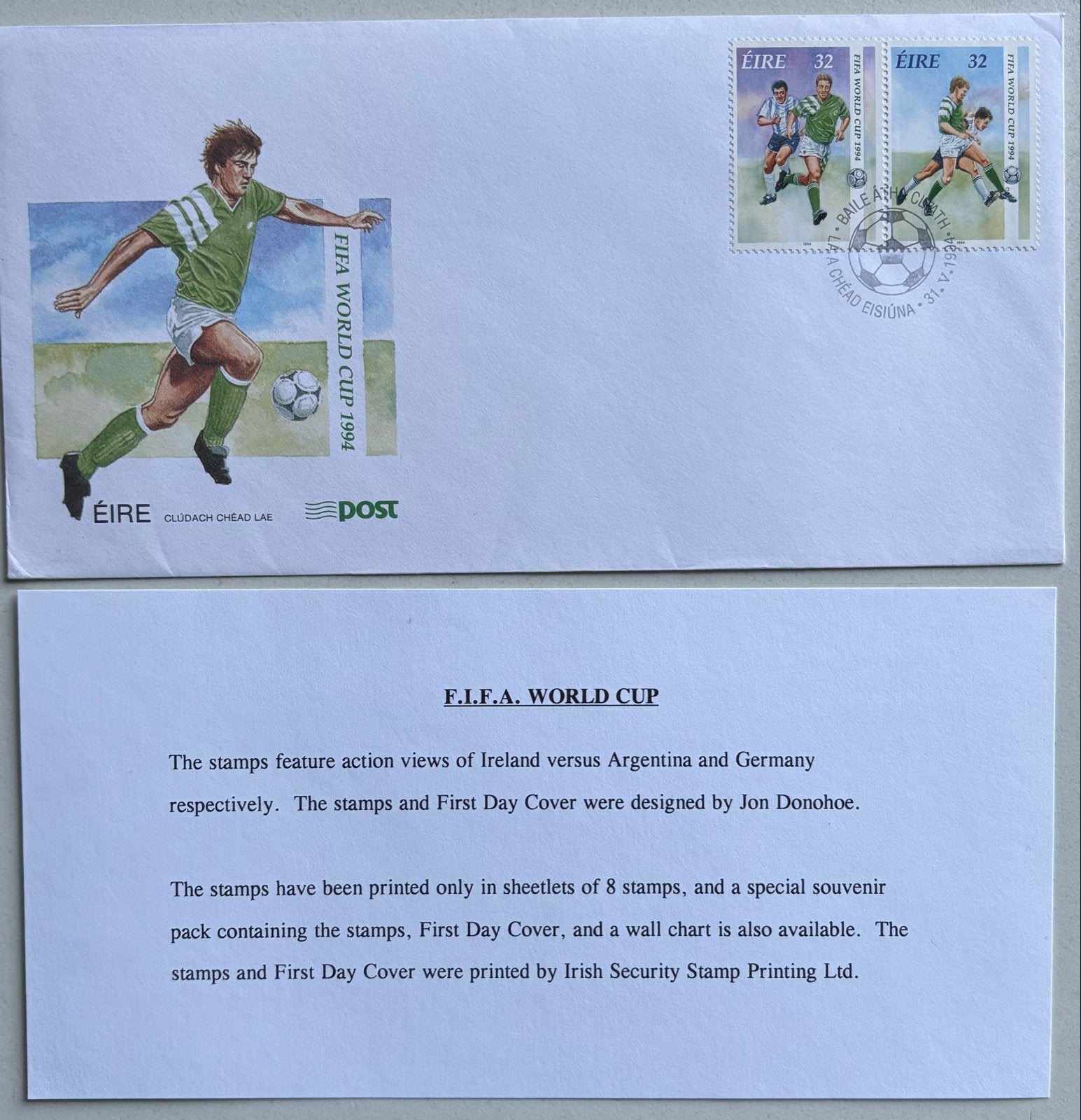 FIFA Wereldkampioenschap 1994 Eerste Dag Cover Ierland, Postzegels en Munten, Ophalen of Verzenden, Onbeschreven, Europa