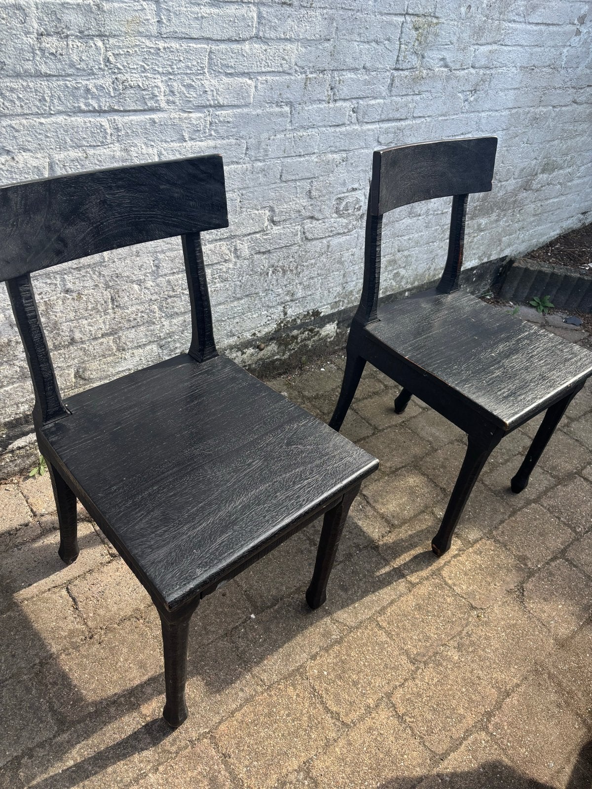 Set van 8 zwarte massief houten eetkamerstoelen, Antiek en Kunst, Ophalen