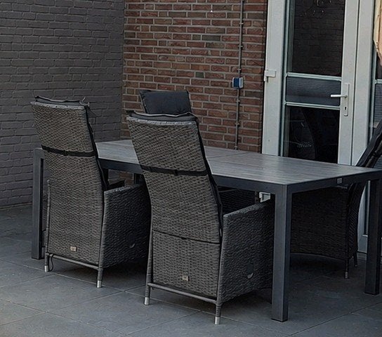 Tuintafel (200x100cm) met keramisch blad en 4 stoelen, Ophalen, Gebruikt, Rechthoekig, Overige materialen