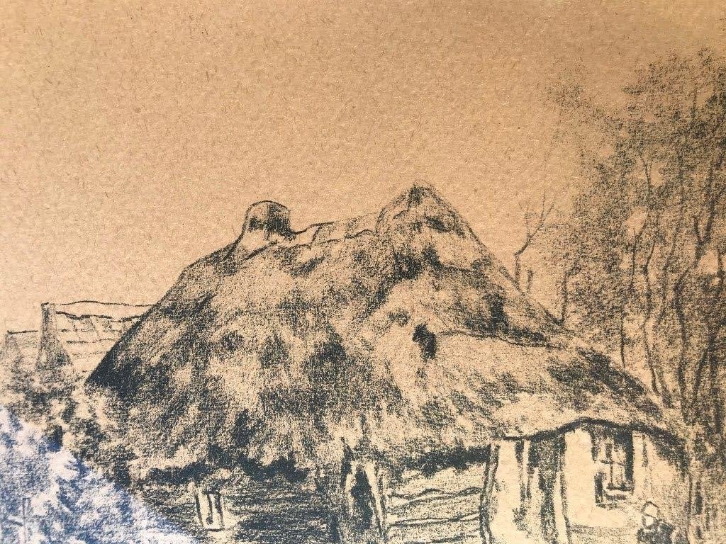 tekening landschap ed jeska jan staatsman kiewiet, Ophalen, Tekening, Potloodtekening, Ingelijst
