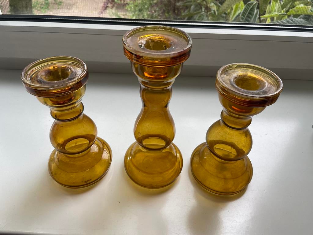 Drie glazen kandelaars - gratis ophalen, Antiek en Kunst, Ophalen of Verzenden, Glas