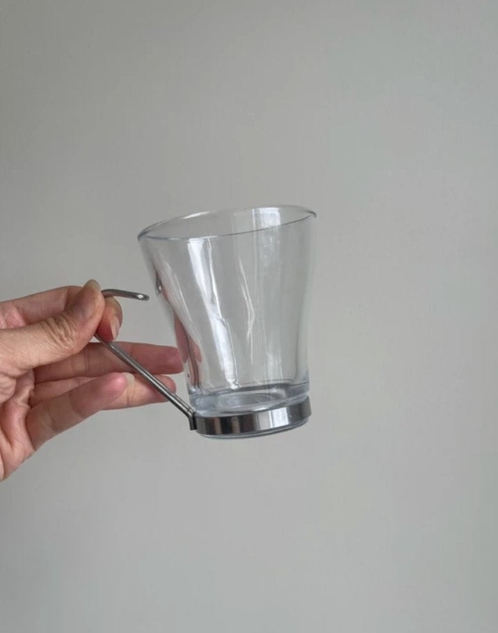(2) Vintage thick glass & chrome mod coffee cups, Glas of Glazen, Gebruikt, Overige merken, Vintage