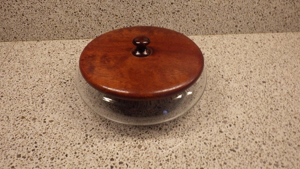 mooie retro koektrommel van glas en houten deksel, Ophalen of Verzenden, Huis en Inrichting