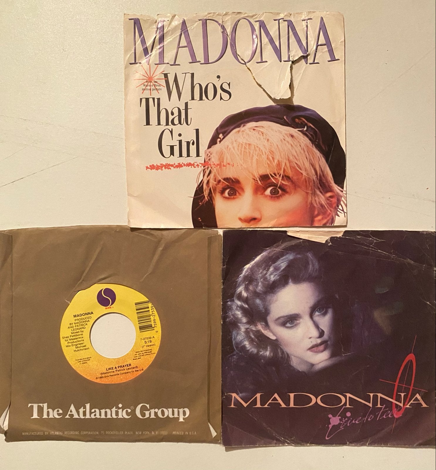 Madonna - Who's That Girl, Live to Tell, Like a Prayer 7 inc, Gebruikt, 7 inch, Pop, EP
