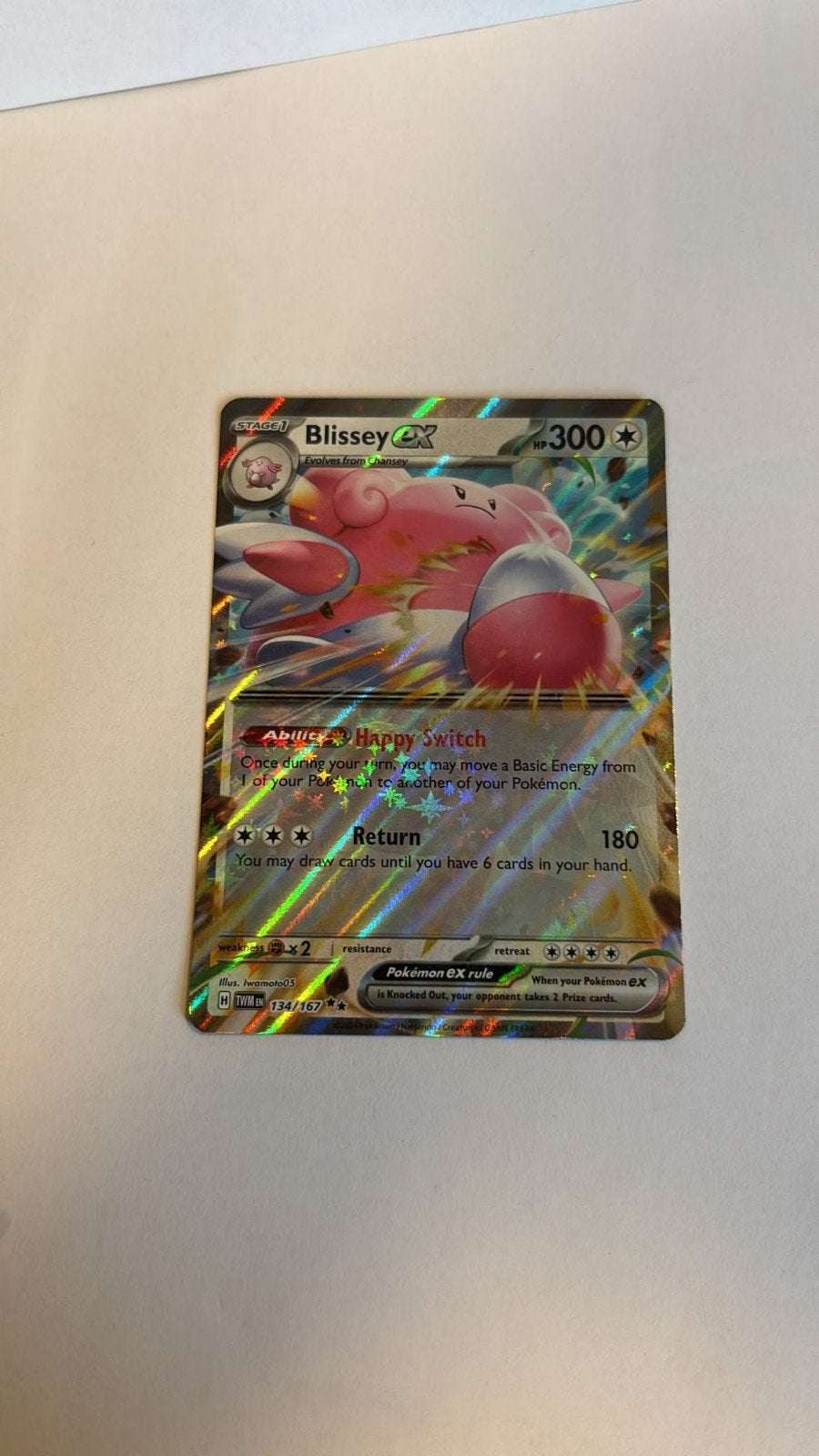 Blissey EX 134/167 Full Art Pokémon Kaart, Ophalen of Verzenden, Zo goed als nieuw, Losse kaart, Foil