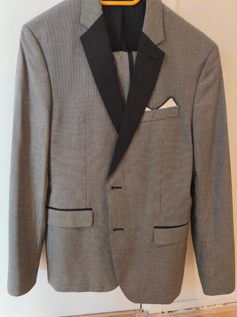 Zara Dinner Suit Grijs Dogtooth - Jas 52, Broek 32, Kleding | Heren, Kostuums en Colberts, Maat 52/54 (L), Zara, Ophalen of Verzenden