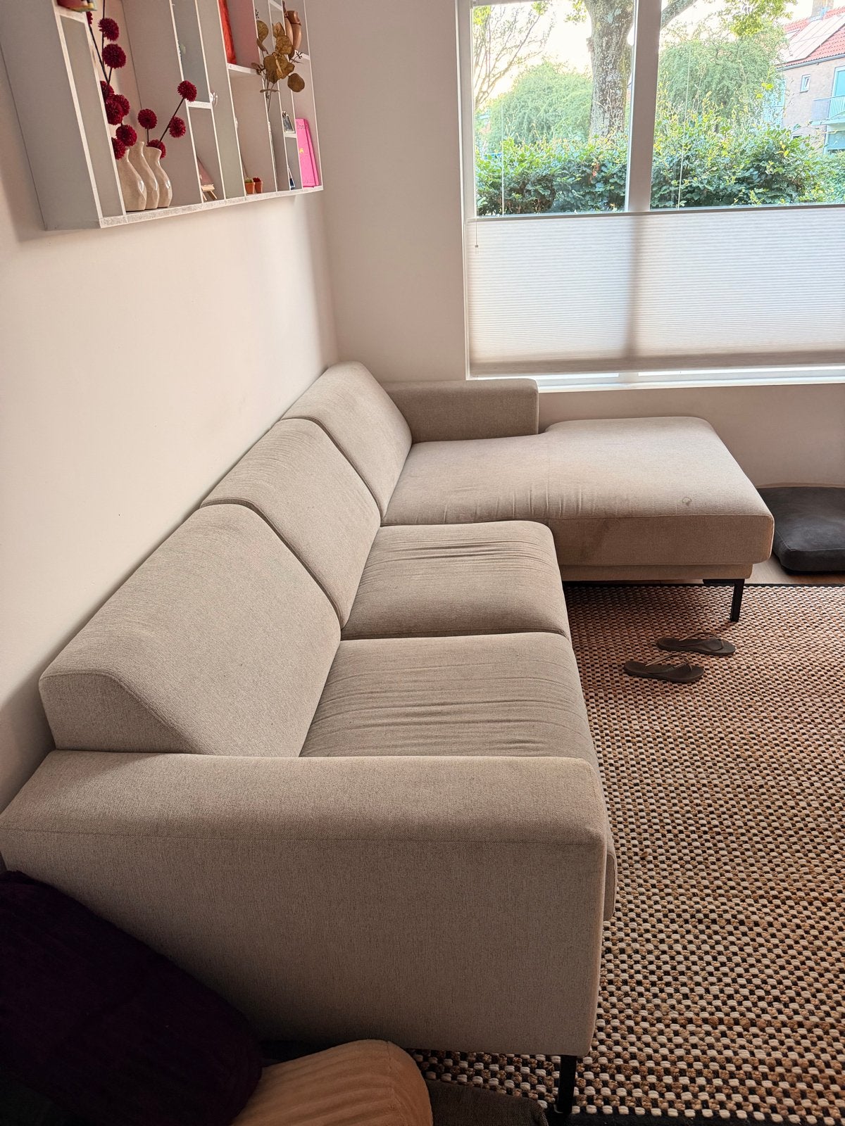 Comfortabele Hoekbank - Lichtgrijs Stof, Ophalen, 250 tot 300 cm, Gebruikt, 100 tot 125 cm