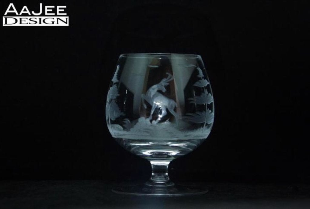 Cognac glas jachttafereel - Aida - Gazelle gravering kristal, Antiek en Kunst, Ophalen of Verzenden