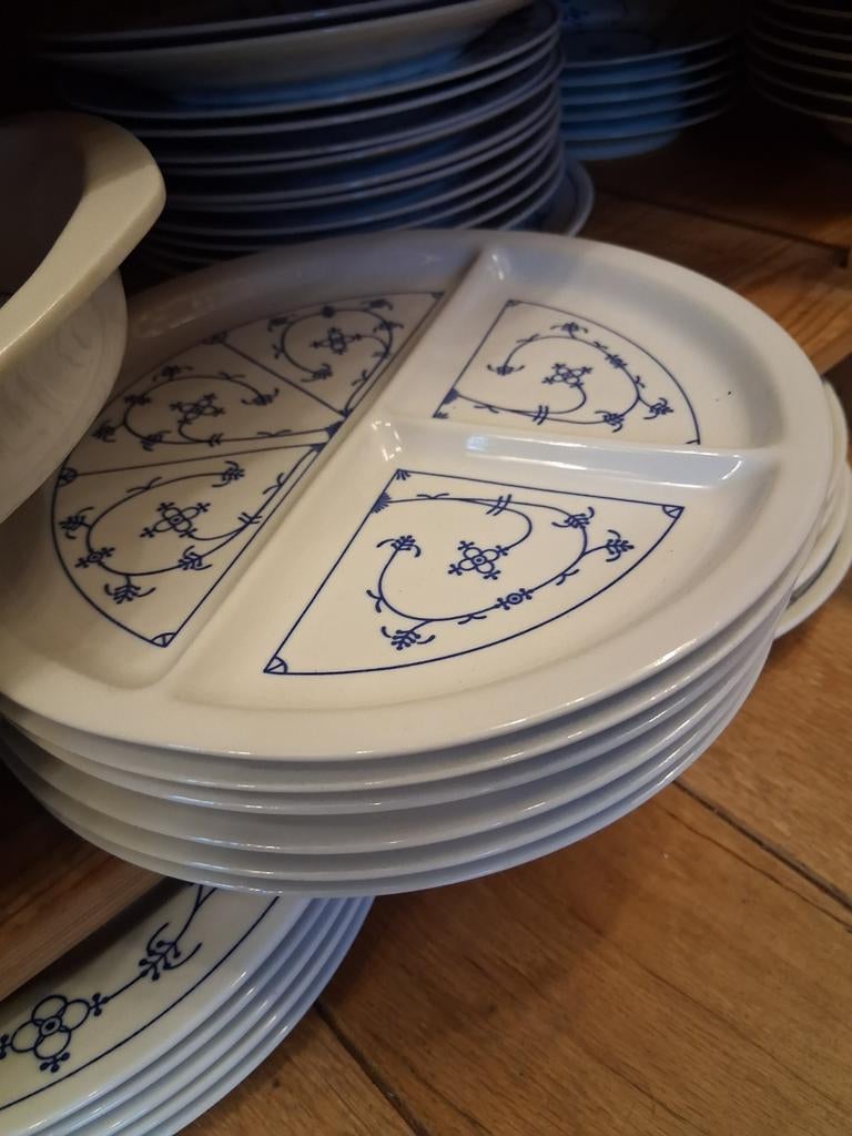Blauw saks Drievakborden fondueborden, Ophalen of Verzenden