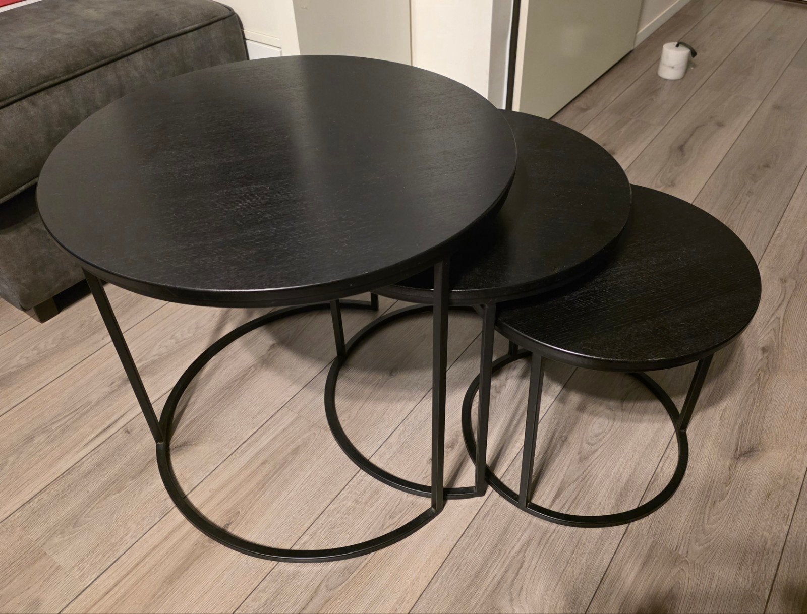 Set van 3 zwarte ronde bijzettafels, Huis en Inrichting, 50 – 75, 50 tot 100 cm, Rond, 50 tot 100 cm