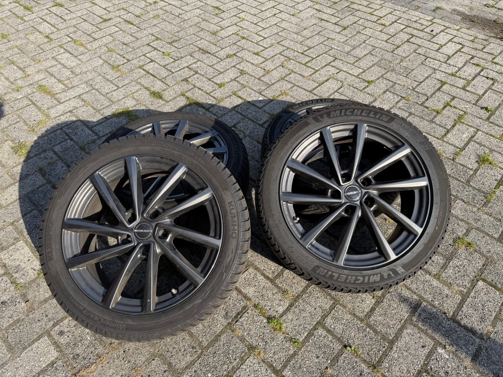 Borbet winterset MINI/BMW met winterbanden 225 45 17 met 7mm, Ophalen, Banden en Velgen, 17 inch, Winterbanden