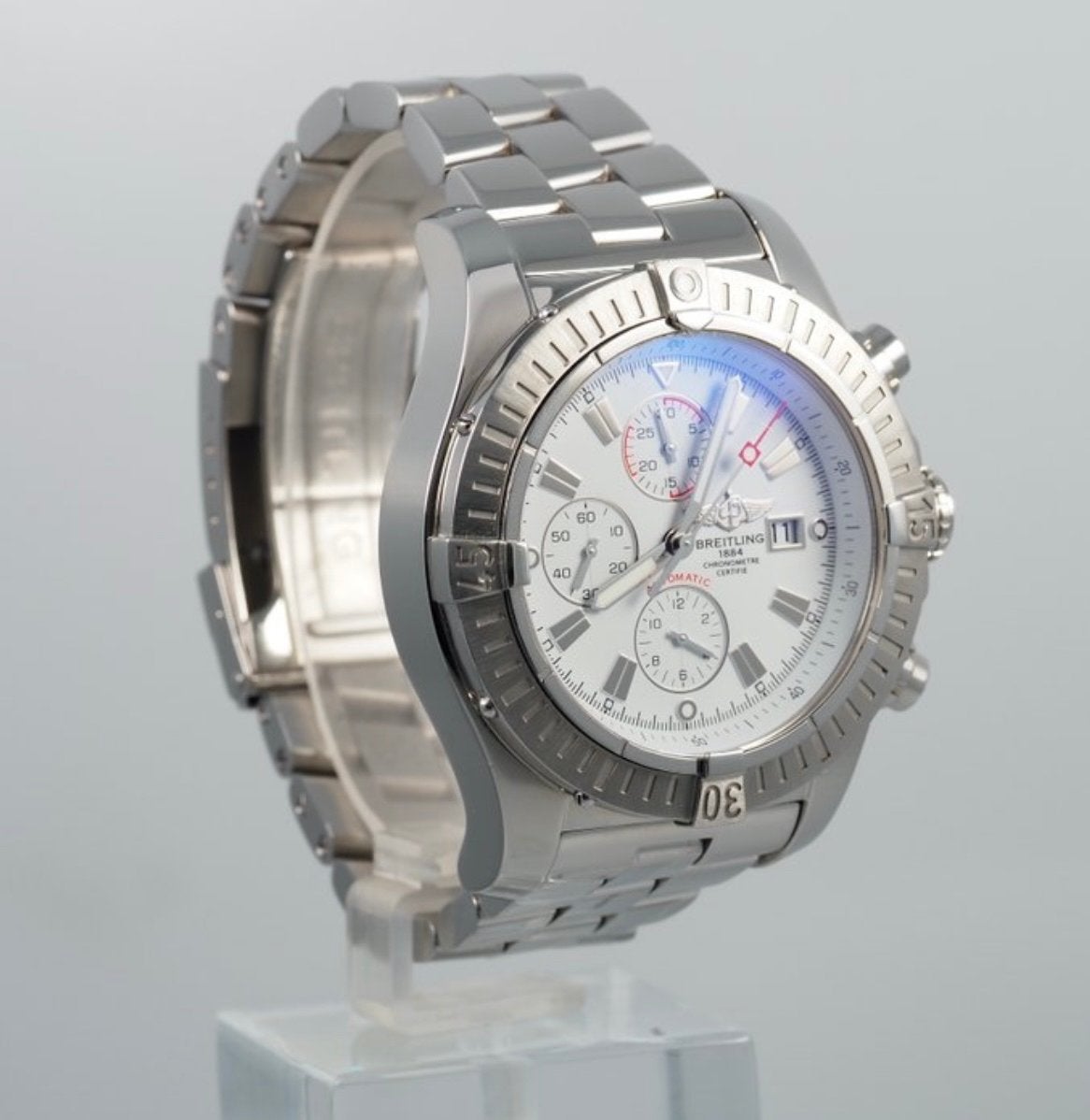 Breitling Super Avenger a13370 full set 2011, Ophalen, Staal, Breitling, Polshorloge