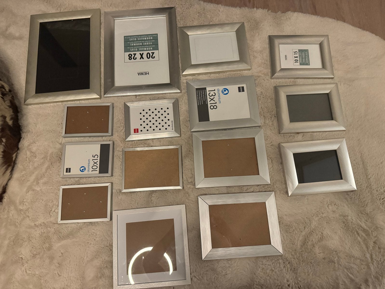 15 Zilveren fotolijstjes HEMA, meerdere maten, Kunststof, Gebruikt, Ophalen of Verzenden, Fotolijst