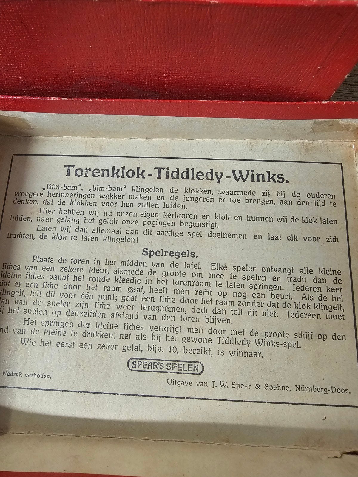 Zeldzaam Torenklok Tiddledy Winks spel uit 1930, Gebruikt, Nürnberg-Doos, Duitsland, Spear's Spelen, Ophalen of Verzenden
