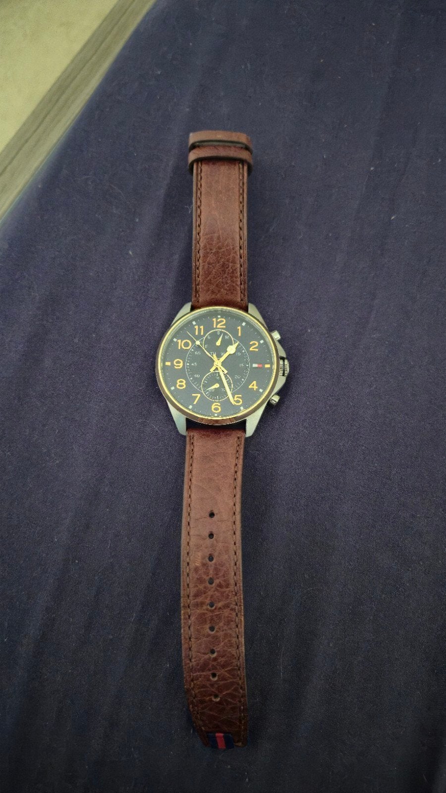 Tommy Hilfiger Herenhorloge met Bruine Leren Band, Staal, Polshorloge, Ophalen, Overige merken
