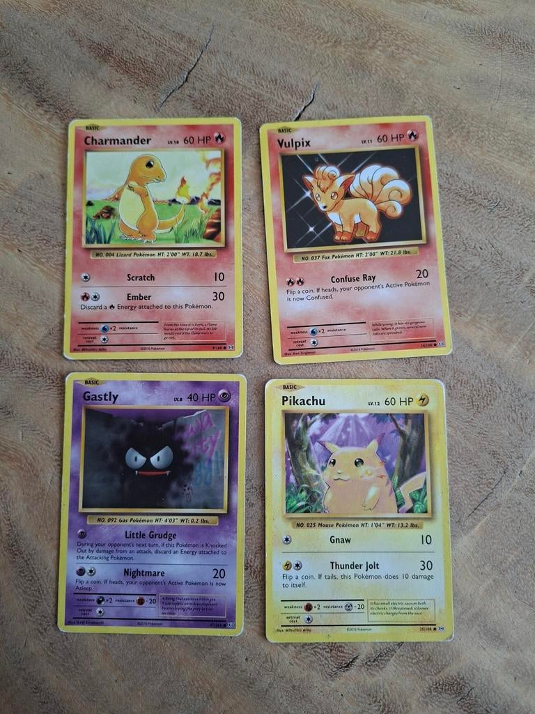 Pokémon kaarten: Charmander, Vulpix, Gastly, Pikachu, Ophalen of Verzenden, Gebruikt, Meerdere kaarten