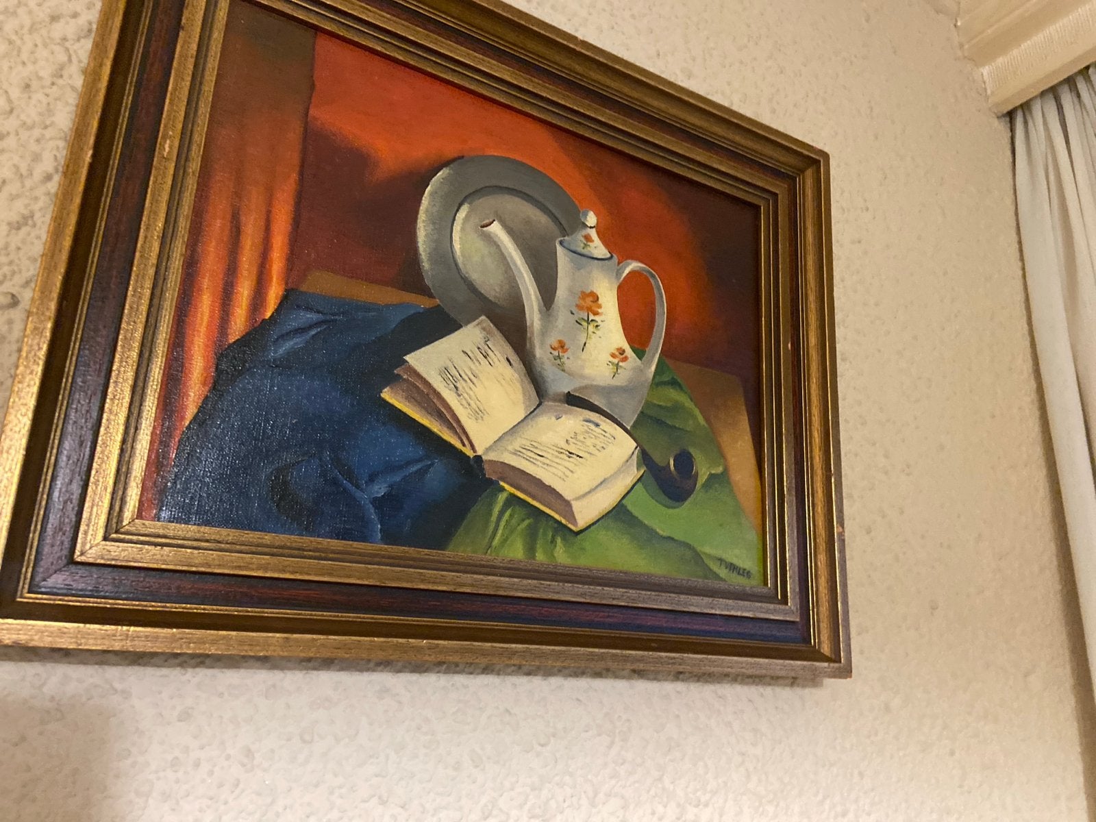 Olieverf Stilleven met Boek, Pijp en Kan, Ophalen, Doek, Stilleven, Handgeschilderd