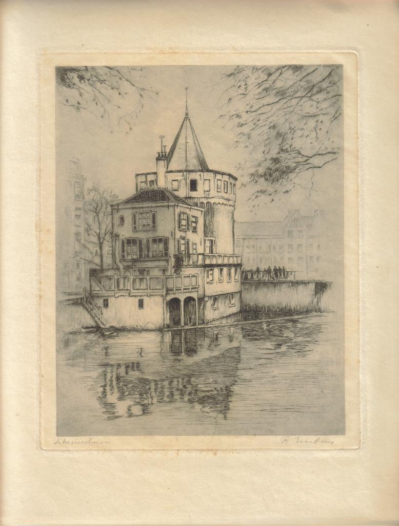 Frans Everbag ets 'Schreierstoren Amsterdam", gesigneerd, Ophalen, Ets, Stadsgezicht, Origineel