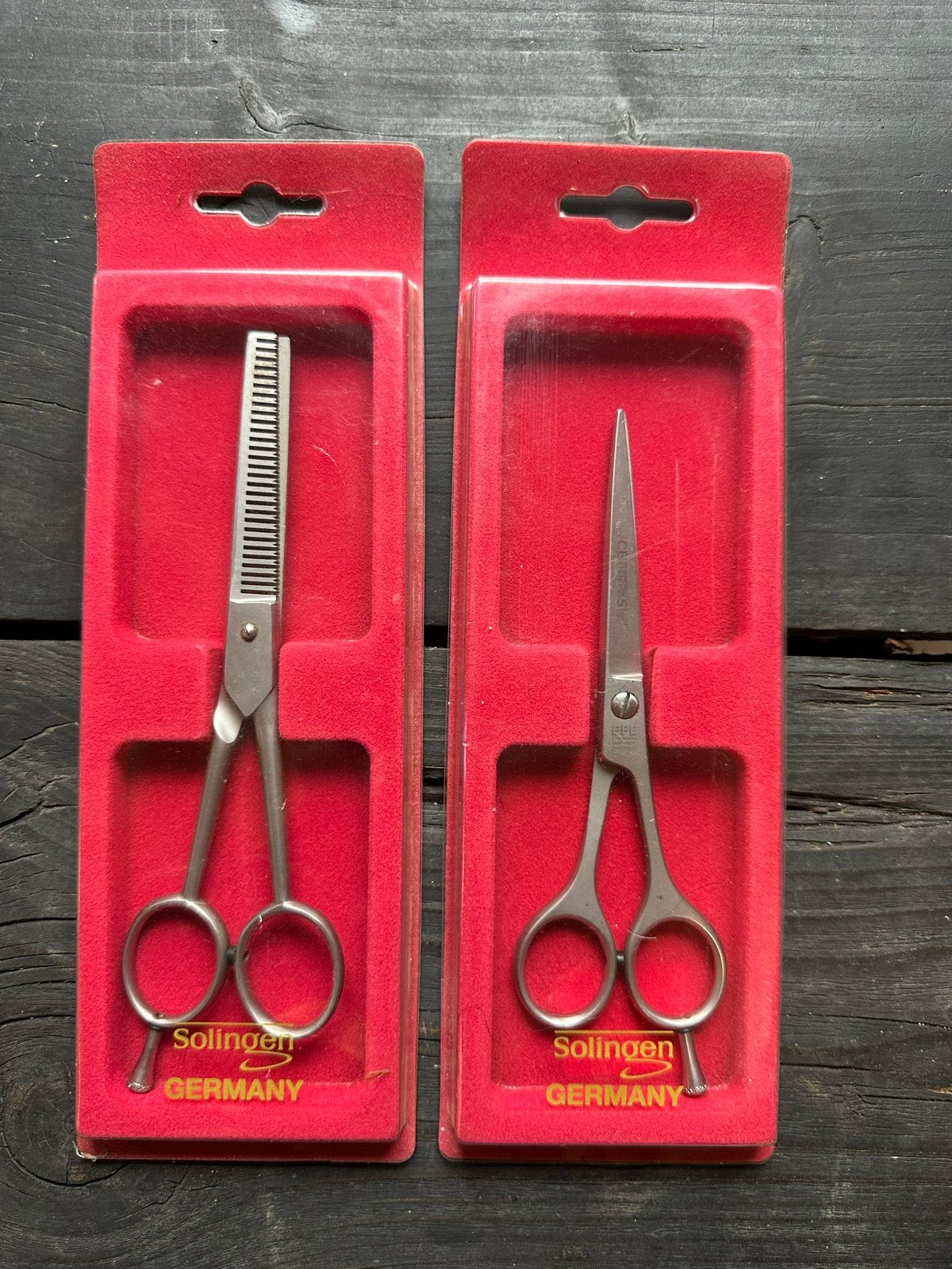 Set Solingen knipschaar en effileerschaar. Schuurvondst., Ophalen of Verzenden