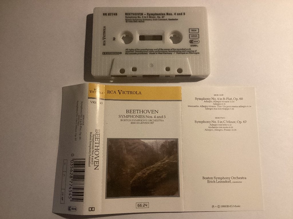 Beethoven Symphonies 4 and 5 Leinsdorf MC, Gebruikt, Klassiek, 1 bandje, Ophalen of Verzenden