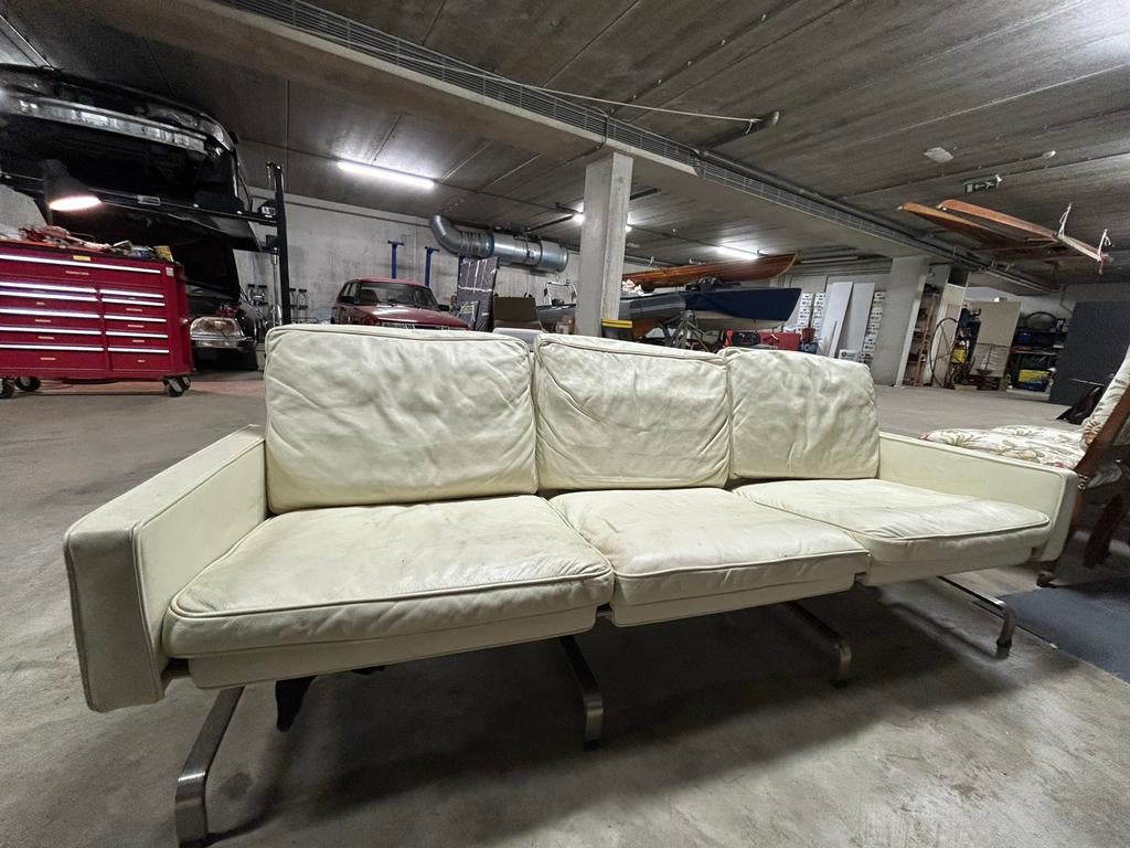 Leren driezitsbank - Crème wit, Ophalen, Design, 150 tot 200 cm, Driepersoons