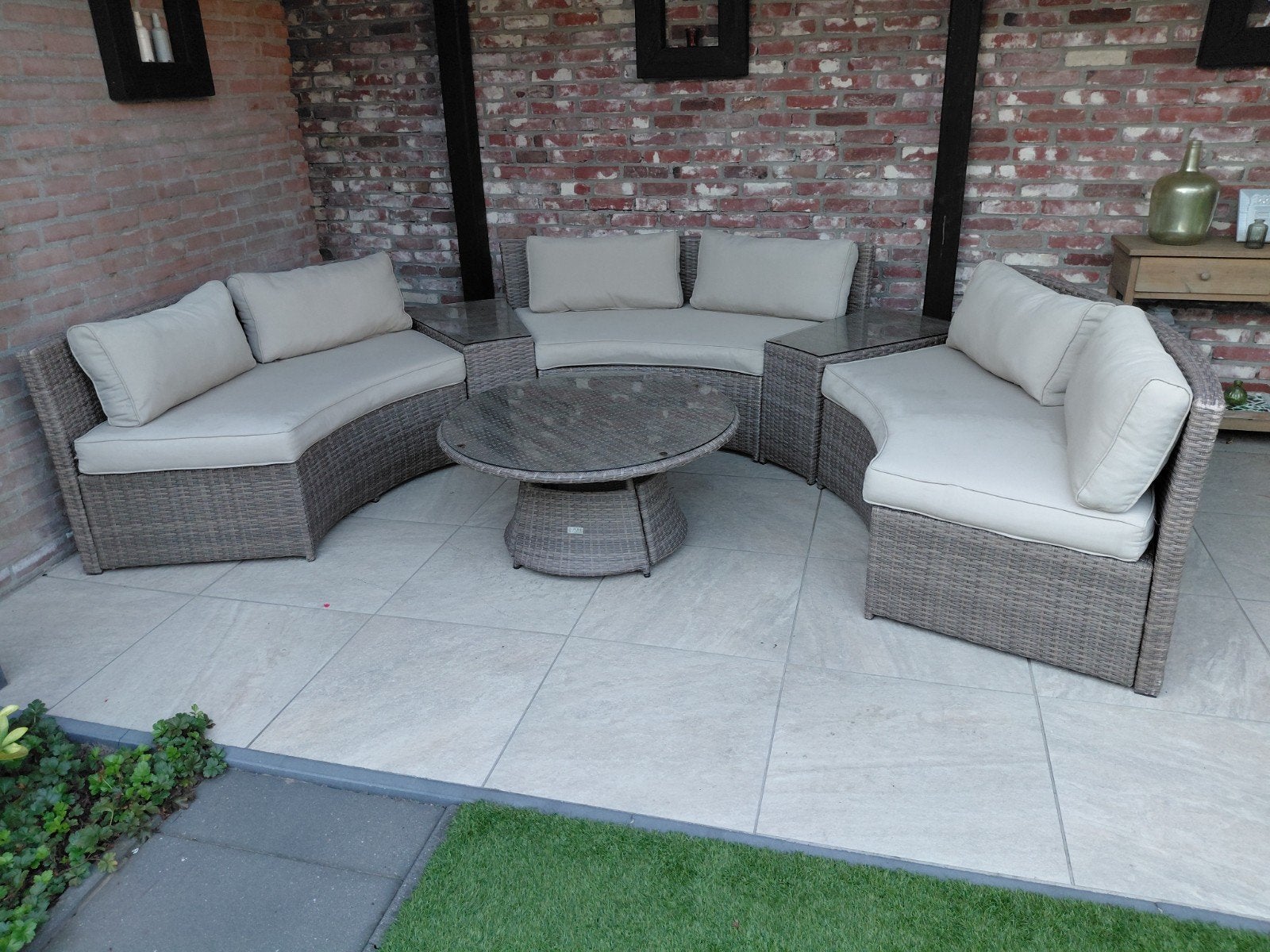 Luxe Wicker Loungeset met Kussens en Salontafel, Ophalen, Gebruikt, 6 zitplaatsen, Loungeset