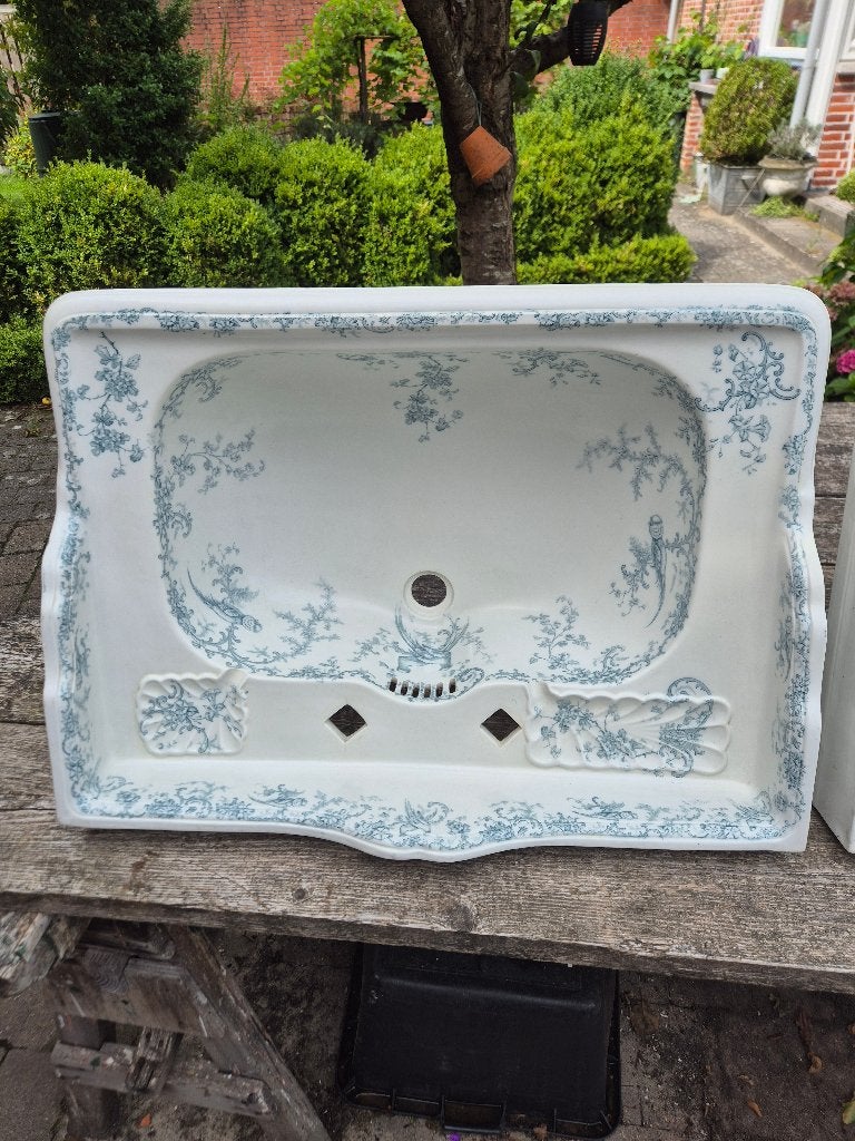 Twee identieke antieke wastafels groen decor pauwen Cauldon, Antiek en Kunst, Curiosa en Brocante, Ophalen