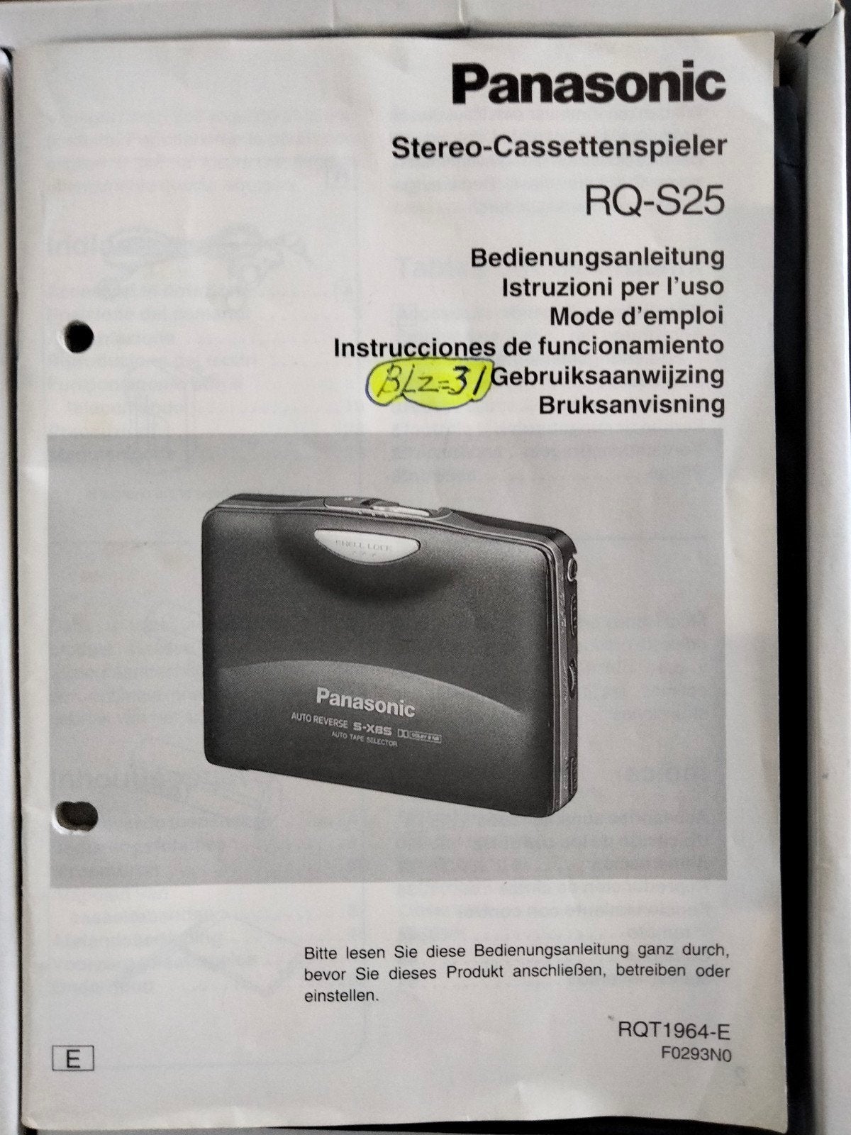 Panasonic RQ-S25 Stereo Cassettespeler Walkman (zwart), Ophalen, Walkman