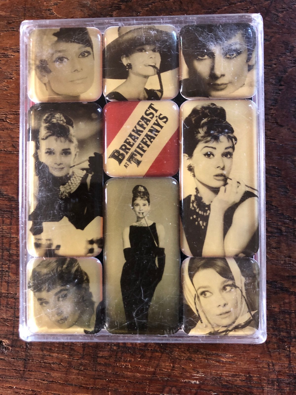 Zinken plaat 20X30 met afbeelding Audrey Hepburn, Niet bekend, Vintage, Niet bekend, Blauw