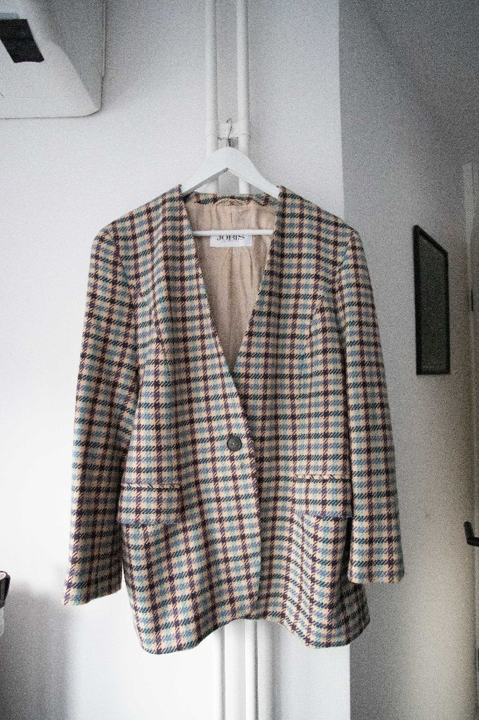 Geruite wollen blazer vintage Jobis maat L-42, Kleding | Dames, Meerkleurig, Maat 42/44 (L), Ophalen of Verzenden, Zo goed als nieuw