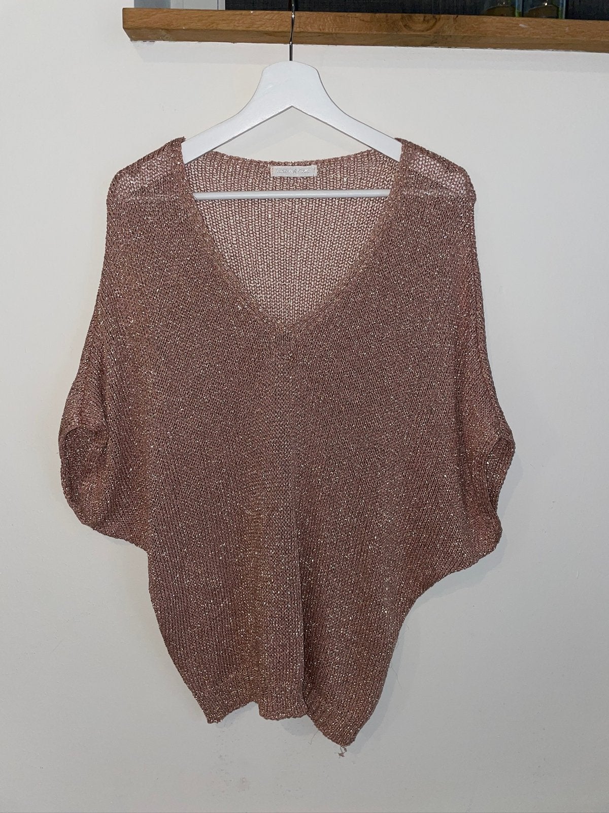 oud roze / koper glitter gehaakt tuniek top truitje mt L, Ophalen of Verzenden, Zo goed als nieuw, Maat 42/44 (L), Roze
