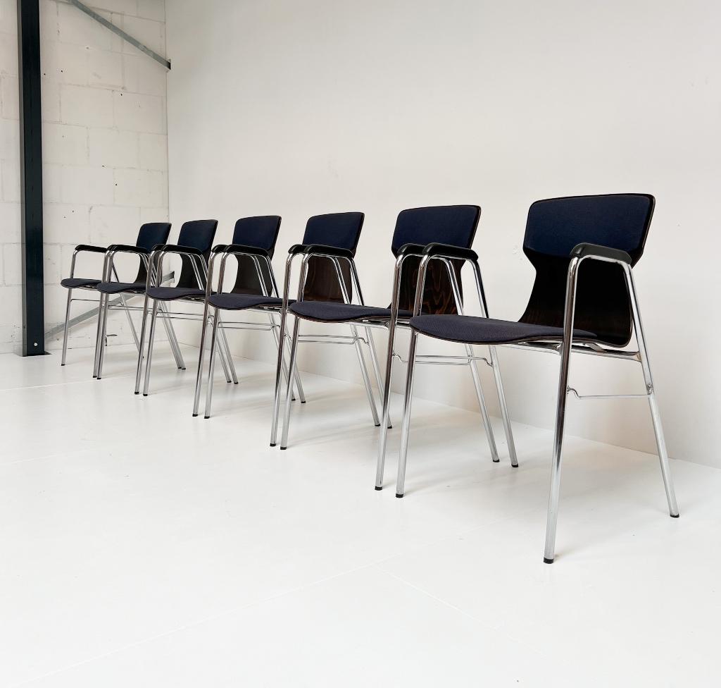 Set van 6 gestoffeerde Eromes Pagholz stoelen, 1960's, Gebruikt, Blauw, Design, Ophalen of Verzenden