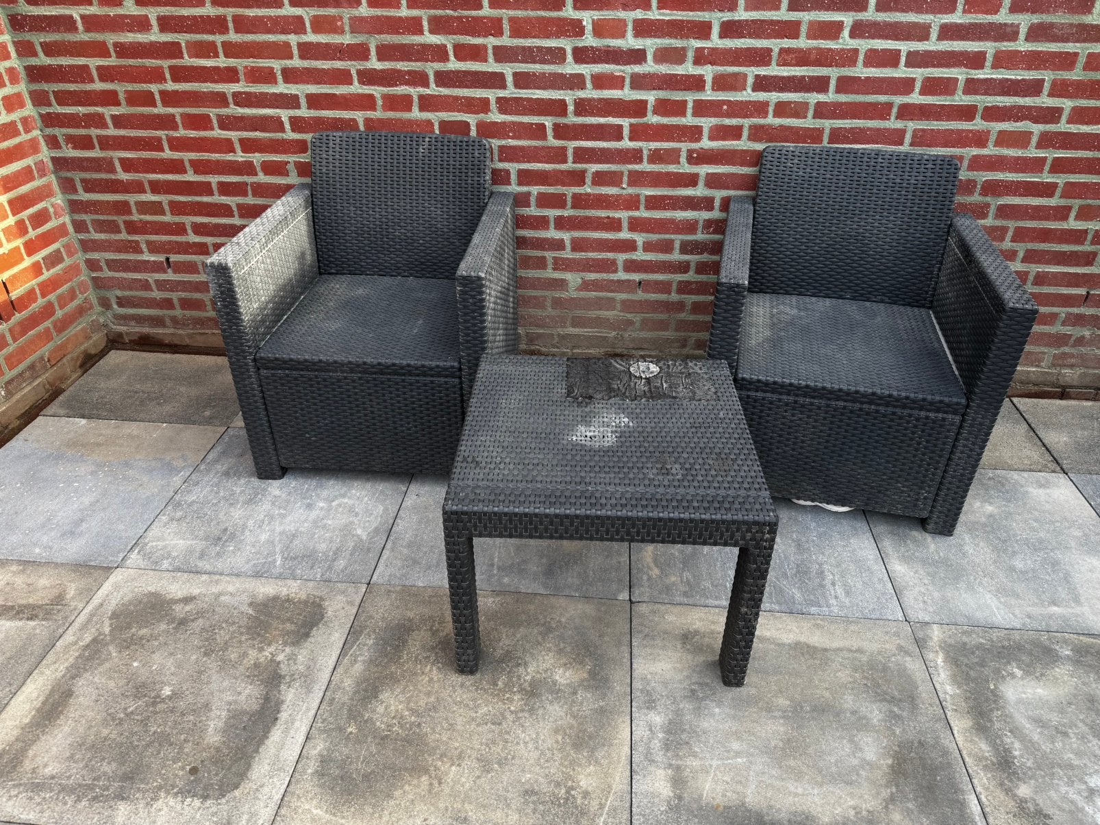 Allibelli balkonset met kussens (tafeltje gesmolten), Tuin en Terras, Gebruikt, Wicker, Stoel, Tuinset