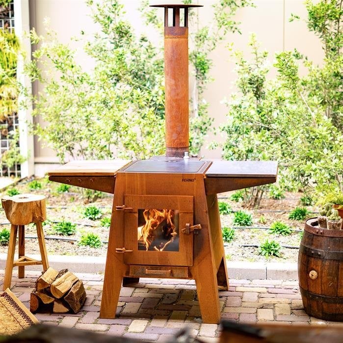 Cortenstaal BBQ, buitenkeuken, kachel met bakplaat, Ophalen of Verzenden, Nieuw, Met accessoires