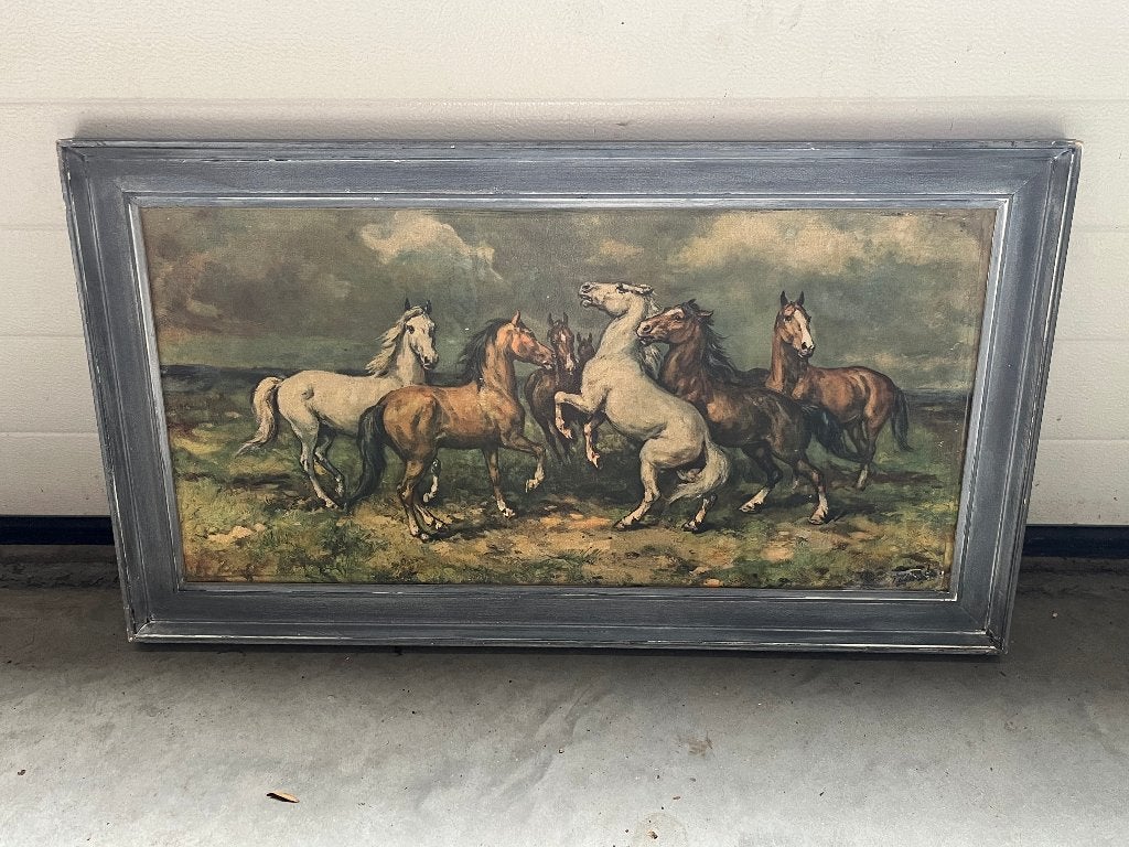 Oude Replica schilderij met Paarden, Ophalen, 50 – 75, Gebruikt, Overige typen