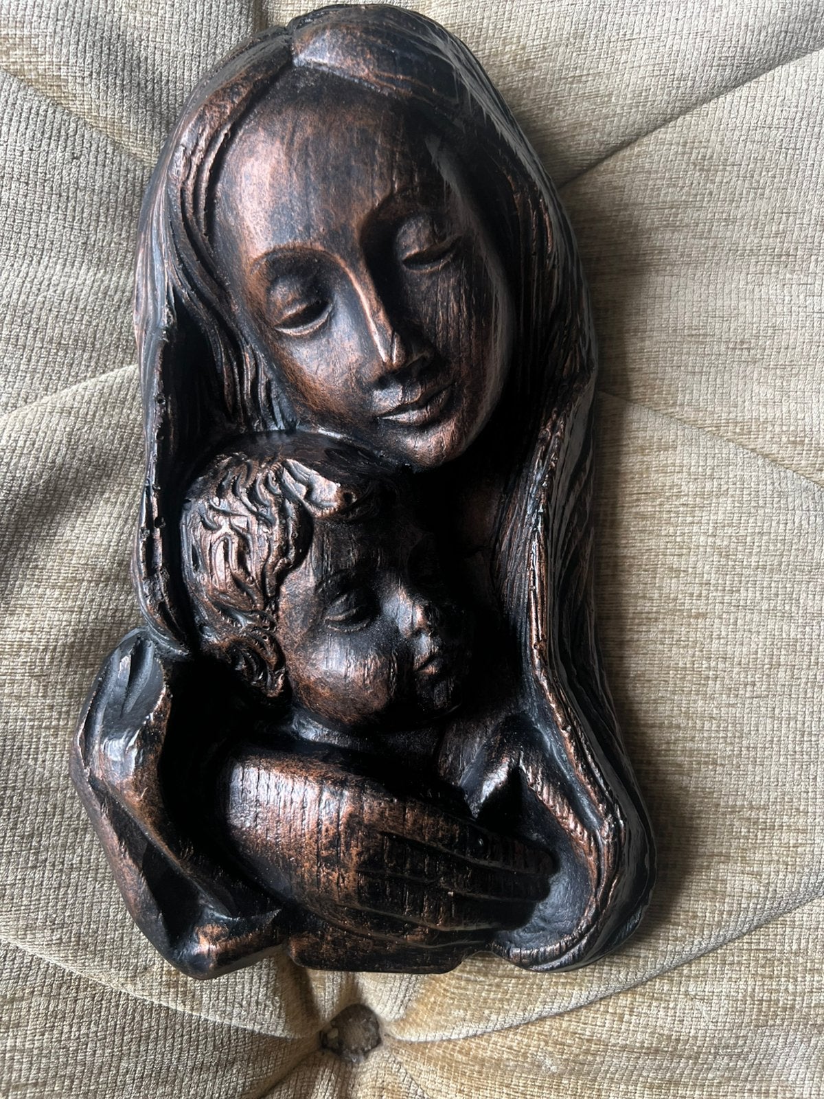 Vintage Duitse Madonna met Kind Wandmasker Decoratie., Antiek en Kunst, Ophalen of Verzenden