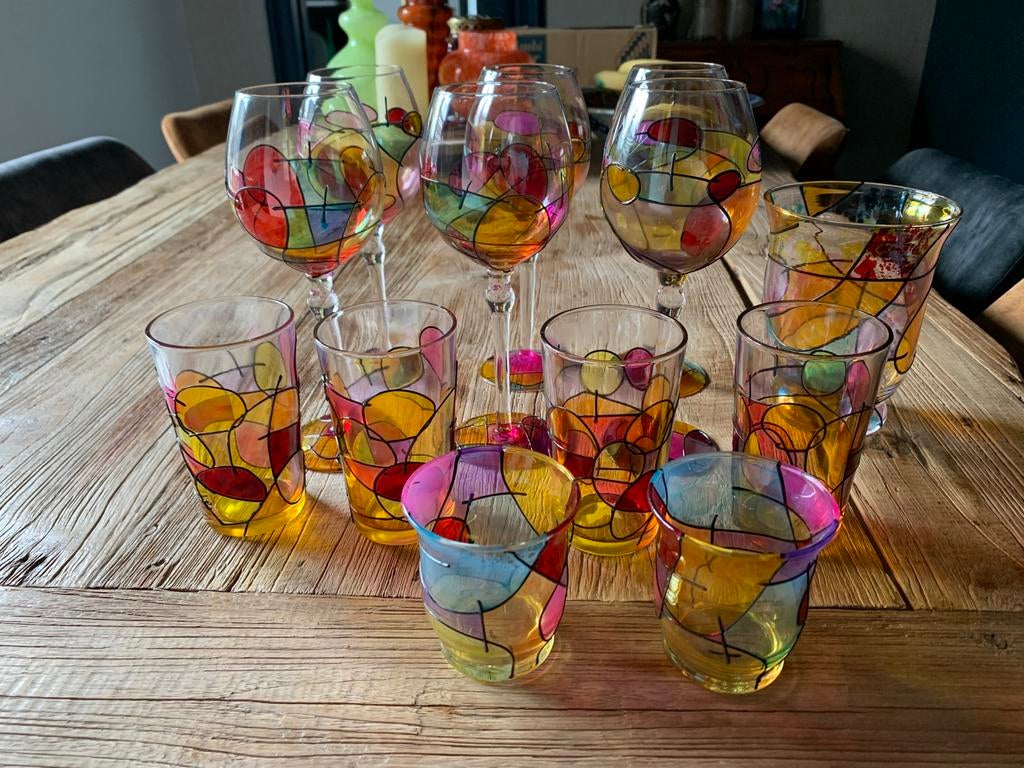 Handbeschilderd glasservies, Antiek en Kunst, Ophalen of Verzenden
