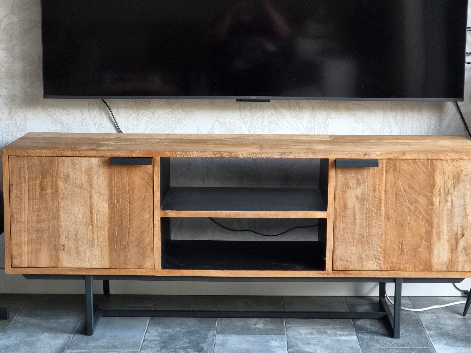 Stoer TV-meubel dBodhi van mangohout en metaal - 150x40x4, Gebruikt, 100 tot 150 cm, Industrieel, Modern, Minder dan 100 cm